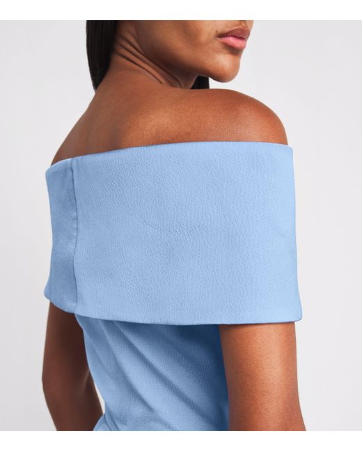 Edeline Lee Blue Charmeuse Off-The-Shoulder Philomena Gown