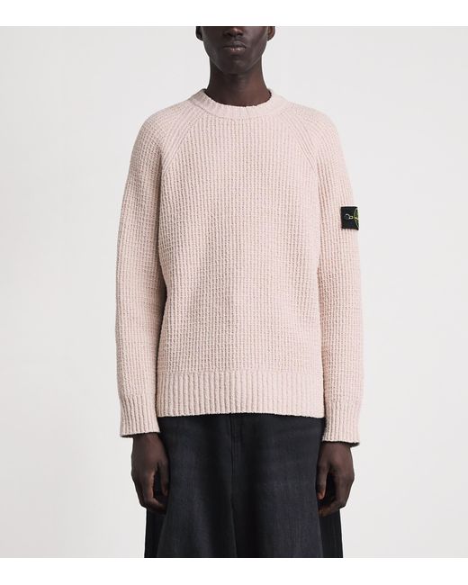 Stone Island Pink Bouclé Compass Patch Sweater for men