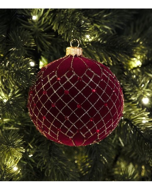 Harrods Red Velvet Criss-Cross Bauble