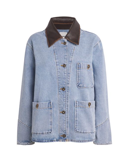 Sandro Blue Leather-Collar Denim Jacket