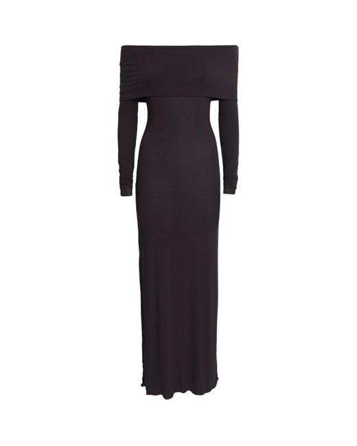 Skims Black Sheer Modal Off-The-Shoulder Maxi Dress