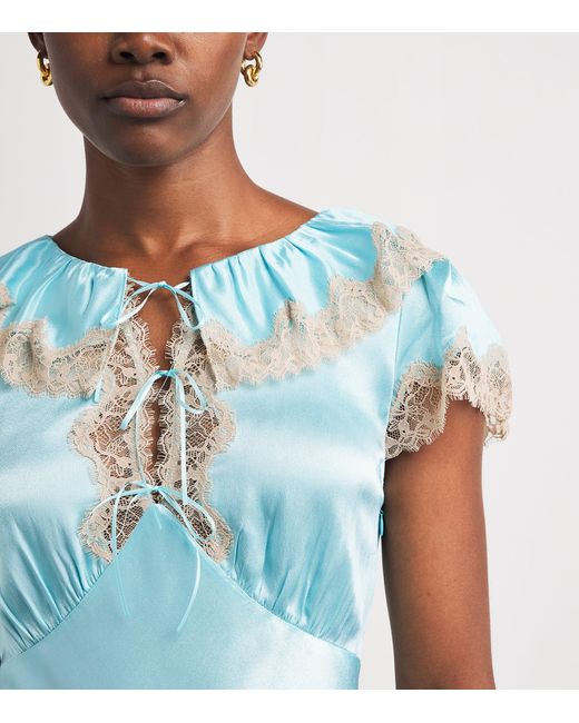 Rixo Blue Lace-Trim Vivienne Midi Dress