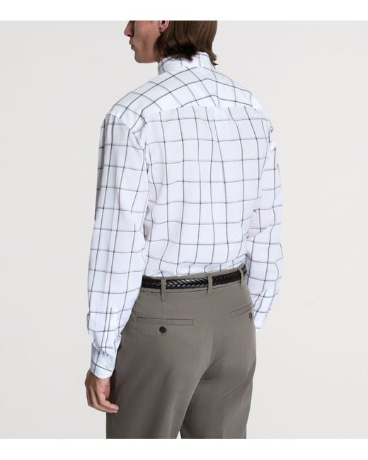Dunhill White Cotton-Linen Check Shirt for men