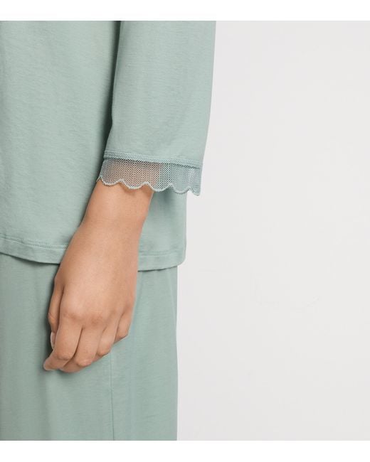 Hanro Green Cotton Long Inaya Pyjama Set