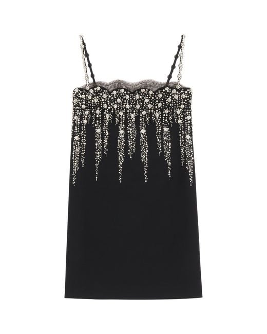 Valentino Black Virgin Wool-Silk Embellished Mini Dress