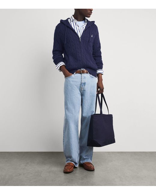 Polo Ralph Lauren Blue Cotton Cable-Knit Zip-Up Hoodie for men