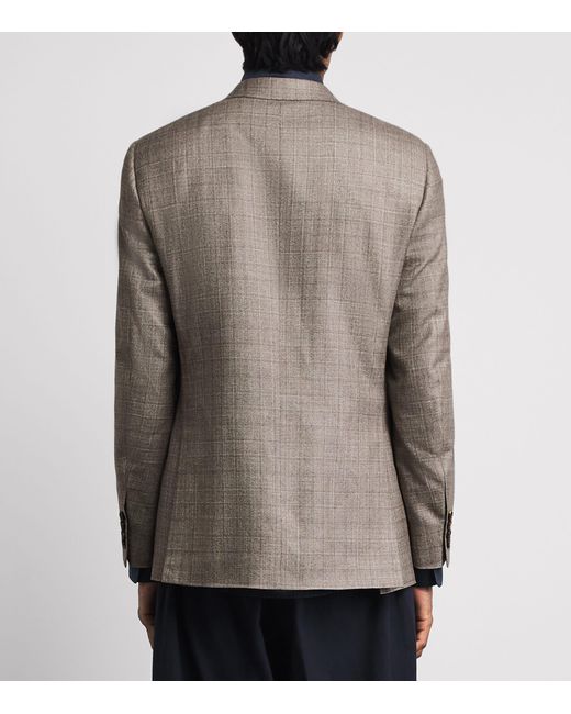 Canali Brown Silk-Cashmere Check Blazer for men