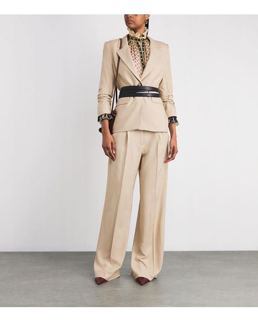 Veronica Beard Natural Marbeau Wide-Leg Trousers