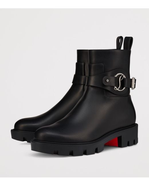 Christian Louboutin Black Dianouchette Lug Leather Ankle Boots