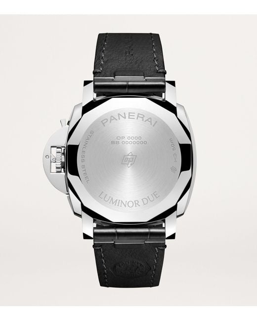 Panerai Gray Stainless Steel And Alligator Luminor Due Watch 42mm for men