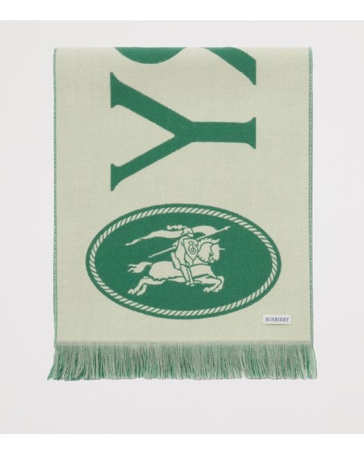 Burberry Green Wool Logo Scarf