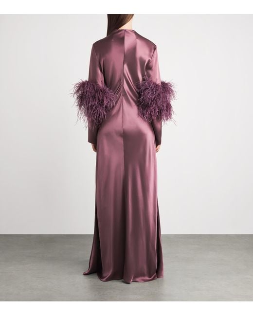 LAPOINTE Purple Satin Feather-Trimmed Gown