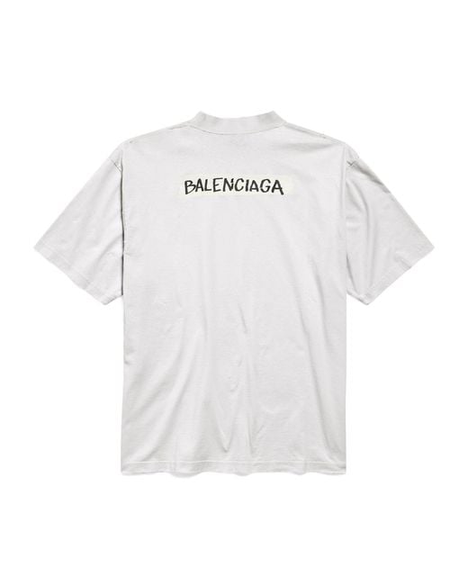 Balenciaga White Cotton Masking Tape Logo T-Shirt for men