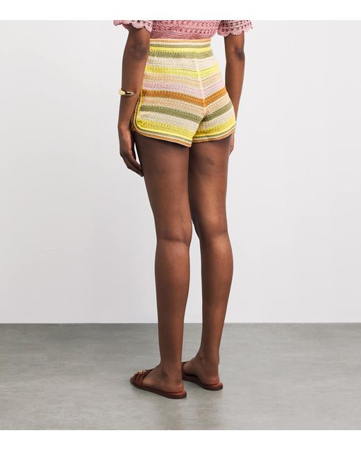 Zimmermann Yellow Cotton Crochet Stripe Indra Shorts