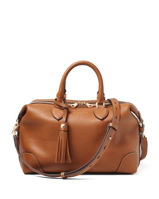 Aspinal Brown Leather Midi The Hudson Bowling Bag