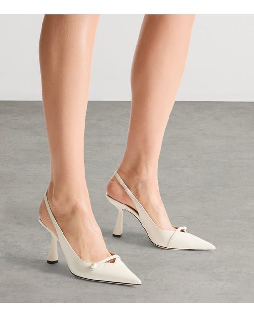 Jimmy Choo White Amita 85 Leather Slingback Pumps