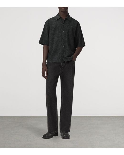 AllSaints Black Organic Cotton-Linen Leopardo Shirt for men