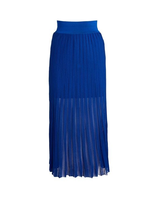Balmain Blue Pleated Knit Midi Skirt