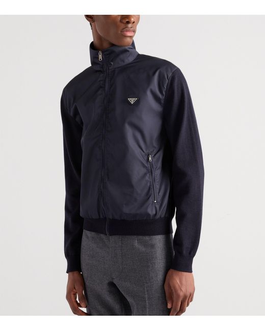 Prada Blue Superfine Wool Zip-Up Bomber Jacket for men