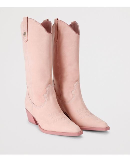 Kurt Geiger Pink Suede Kurt's Cabana Kiss Cowboy Boots
