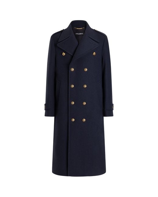 Dolce & Gabbana Blue Virgin Wool Double-Breasted Coat for men