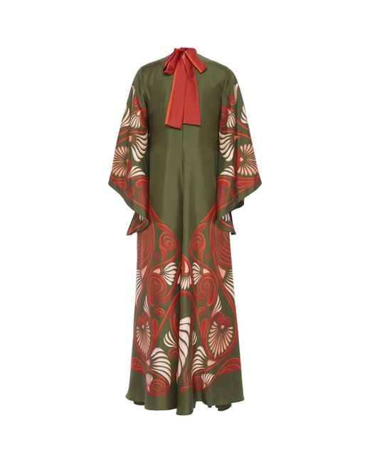 LaDoubleJ Green Silk Patterned Magnifico Maxi Dress