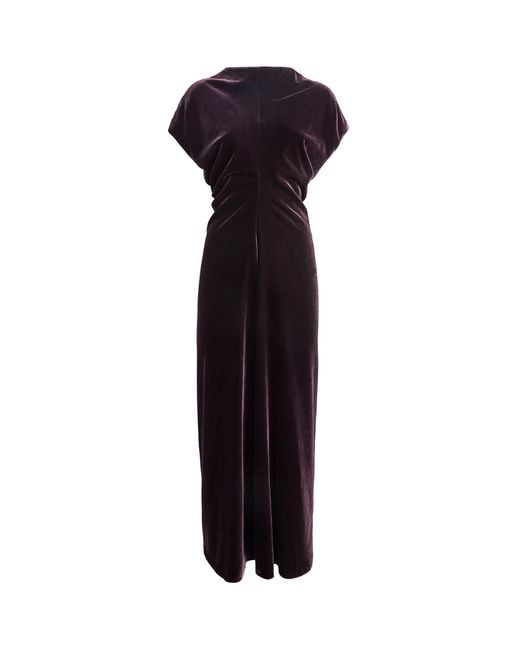 Agnona Purple Velvet Gathered Midi Dress
