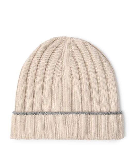 Brunello Cucinelli Natural Cashmere Ribbed Beanie for men