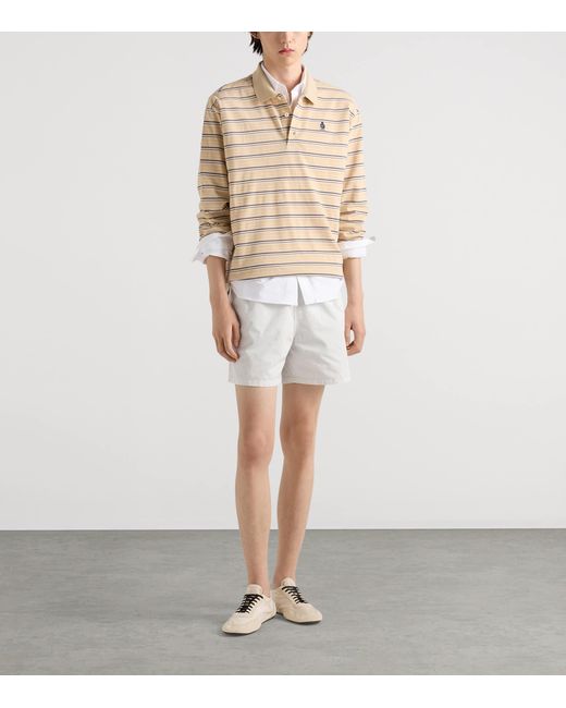 Prada Natural Cotton Piqué Stripe Slim Long-Sleeve Polo Shirt for men