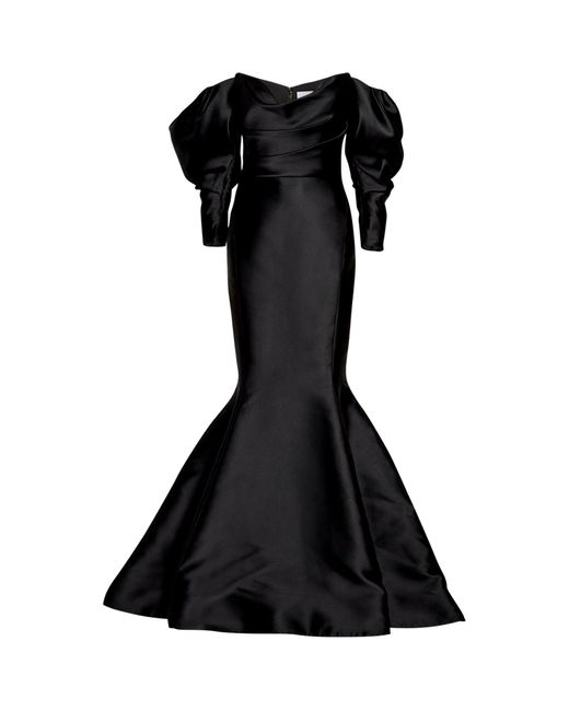 Marchesa Black Long-sleeved Bardot Gown