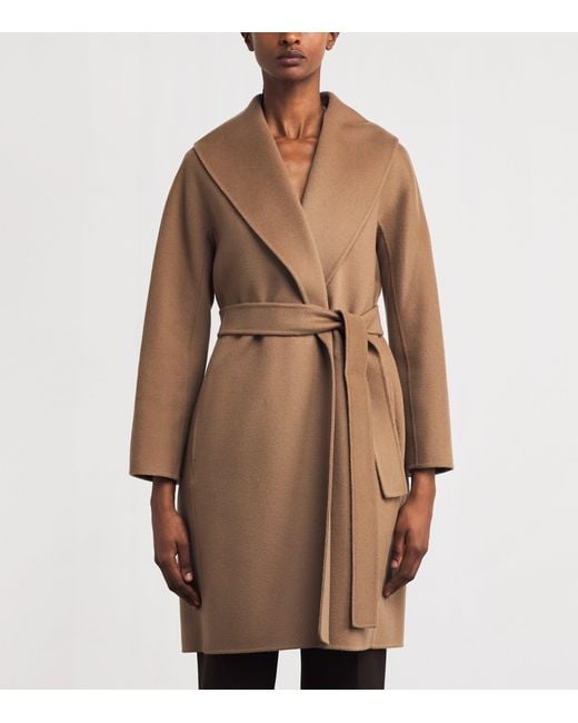 Max Mara Brown Virgin Wool Wrap Coat