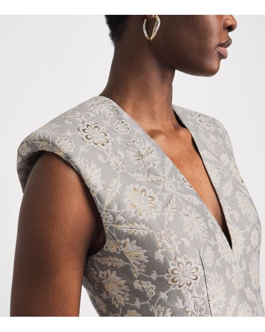 Huishan Zhang Gray Metallic Jacquard Kyle Midi Dress
