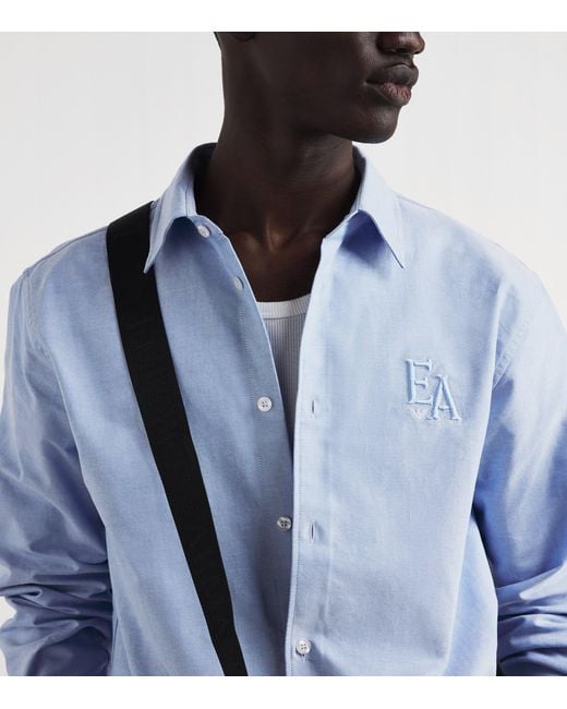 Emporio Armani Blue Cotton Logo Button-Up Shirt for men