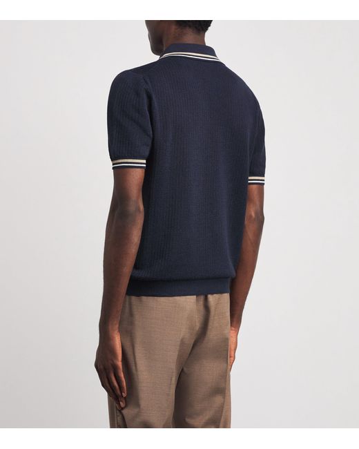Isaia Blue Silk-Linen Polo Shirt for men