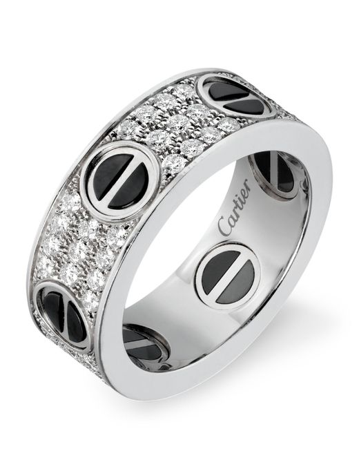 Cartier Metallic White Gold, Diamond And Ceramic Love Ring