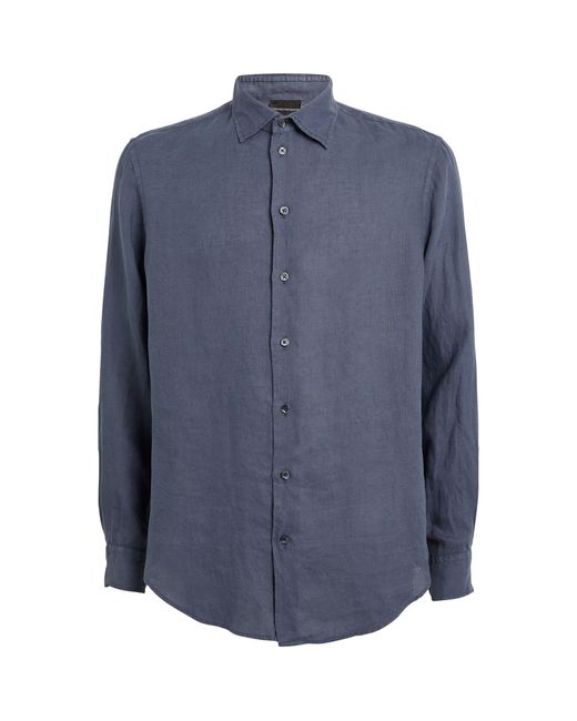 Emporio Armani Blue Garment-dyed Linen Shirt for men