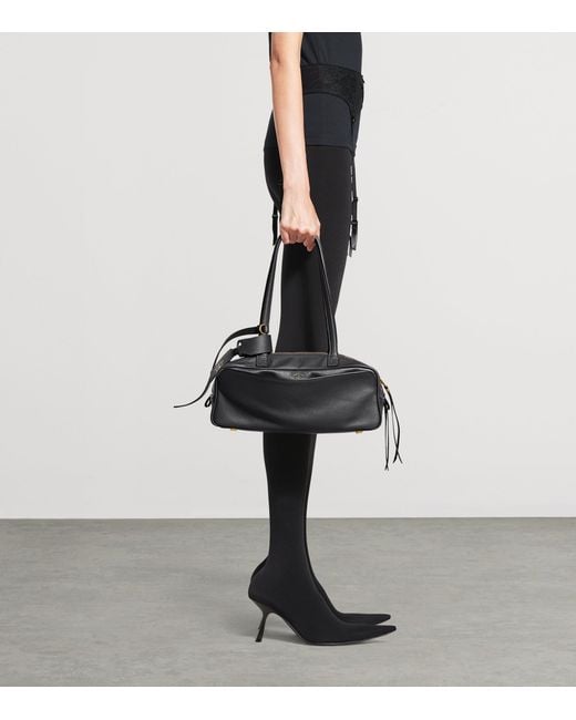 Balenciaga Black Small Leather Carrie Bowling Top-Handle Bag