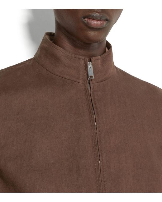 Zegna Brown Linen Zip-up Jacket for men