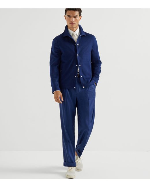 Brunello Cucinelli Blue Cashmere Overshirt for men