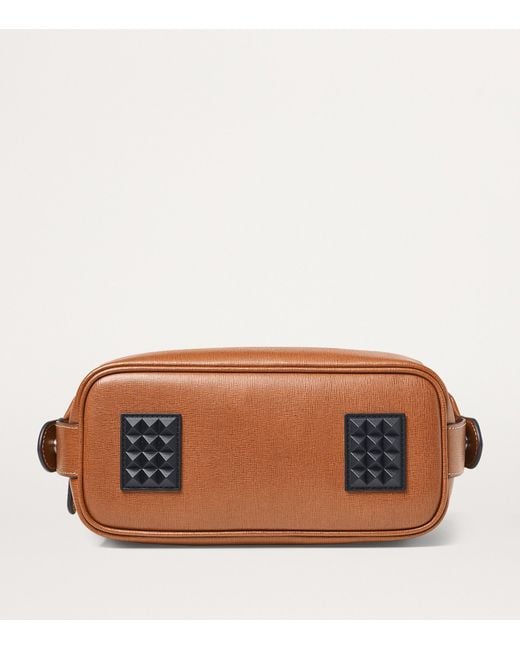 Aspinal Brown Leather Mount Street Wash Bag for men
