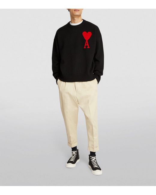 AMI Black Virgin Wool Ami De Coeur Sweater for men