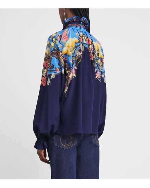Etro Blue Silk Floral Blouse