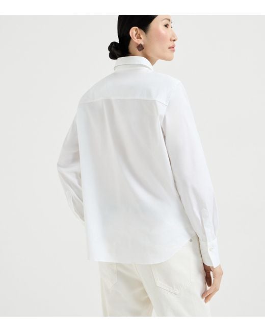 Brunello Cucinelli White Cotton Poplin Monili Shirt