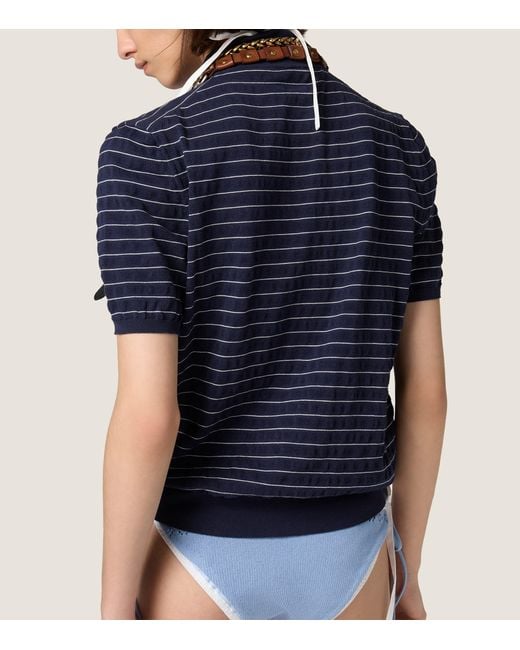 Miu Miu Blue Cotton Stripe Polo Sweater