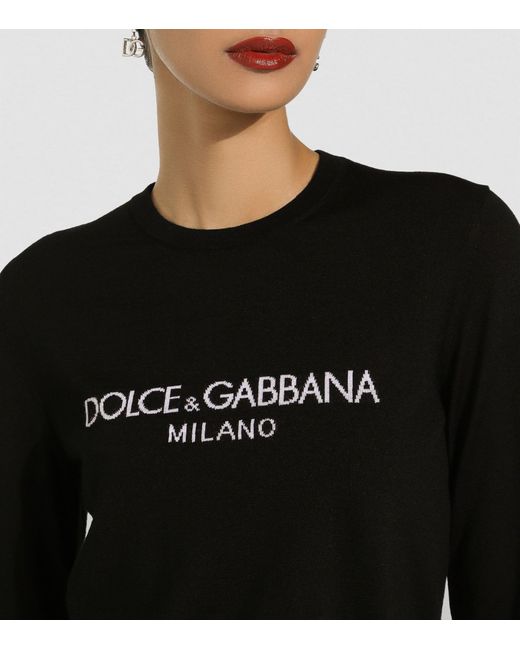 Dolce & Gabbana Black Wool Logo Sweater