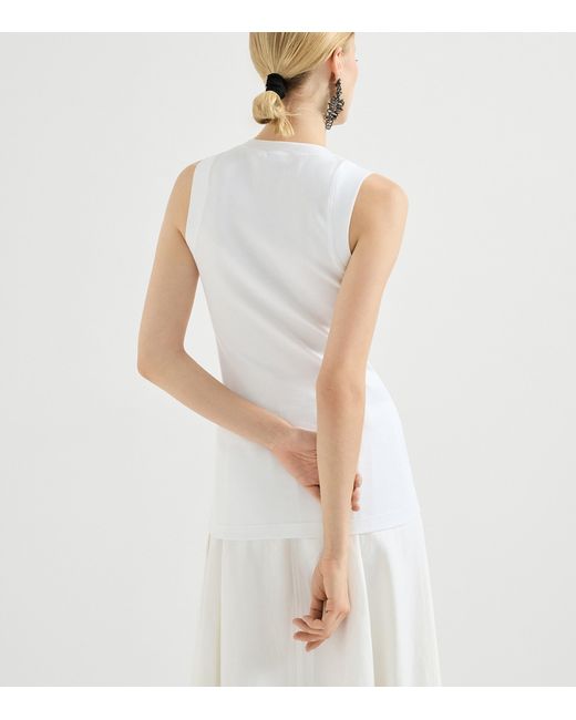 Brunello Cucinelli White Embellished Stretch-Cotton T-Shirt