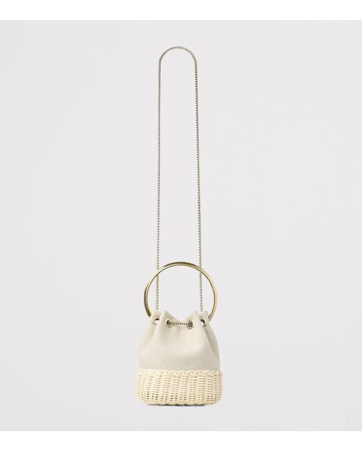 Jimmy Choo White Bon Bon Canvas And Raffia Top-Handle Bag