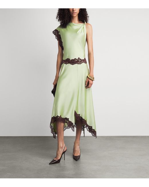 De La Vali Green Asymmetric Adriana Midi Dress