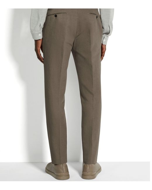 Zegna Gray Cotton-linen Tailored Slim Trousers for men