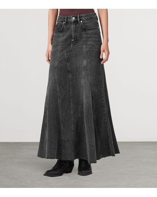 AllSaints Black Denim Alma Maxi Skirt